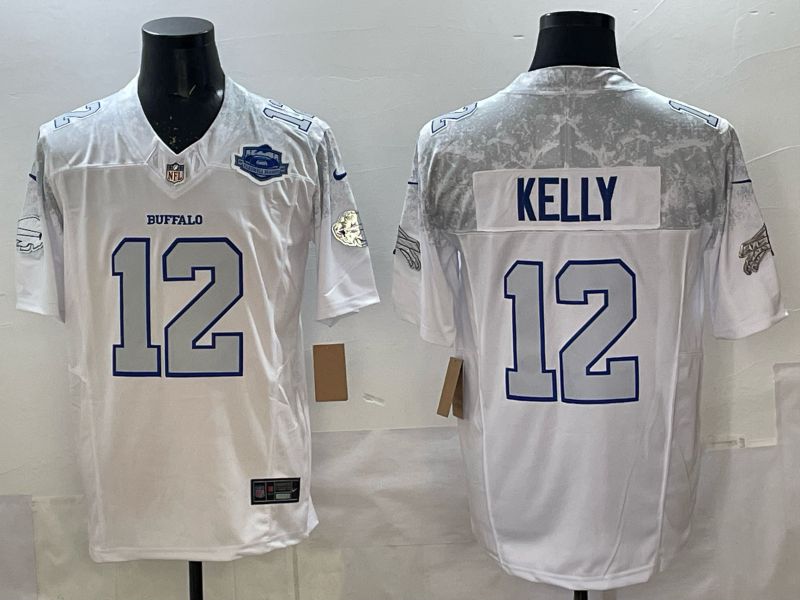 Men 2025 Buffalo Bills 12 Kelly white 5th generation Throwback Nike Limited NFL Jersey style 06